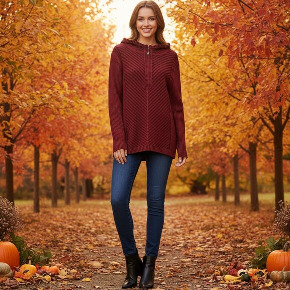 Eddie Bauer Red Quarter Zip Hooded Sweater | Women’s L / Large | Cozy Hoodie - Picture 1 of 6